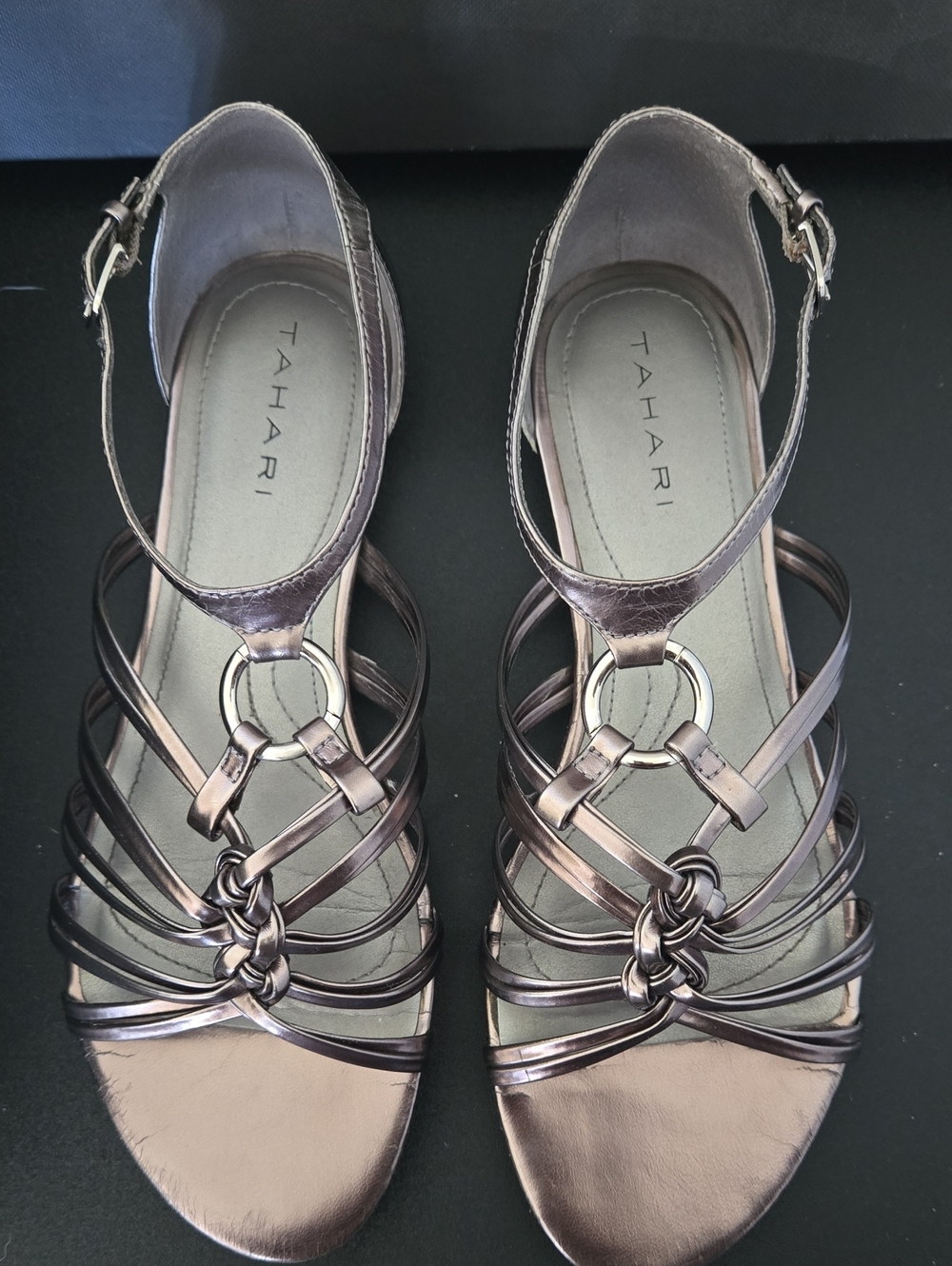 Tahari Metallic Bronze Multi-Strap Knot Sandals 7M